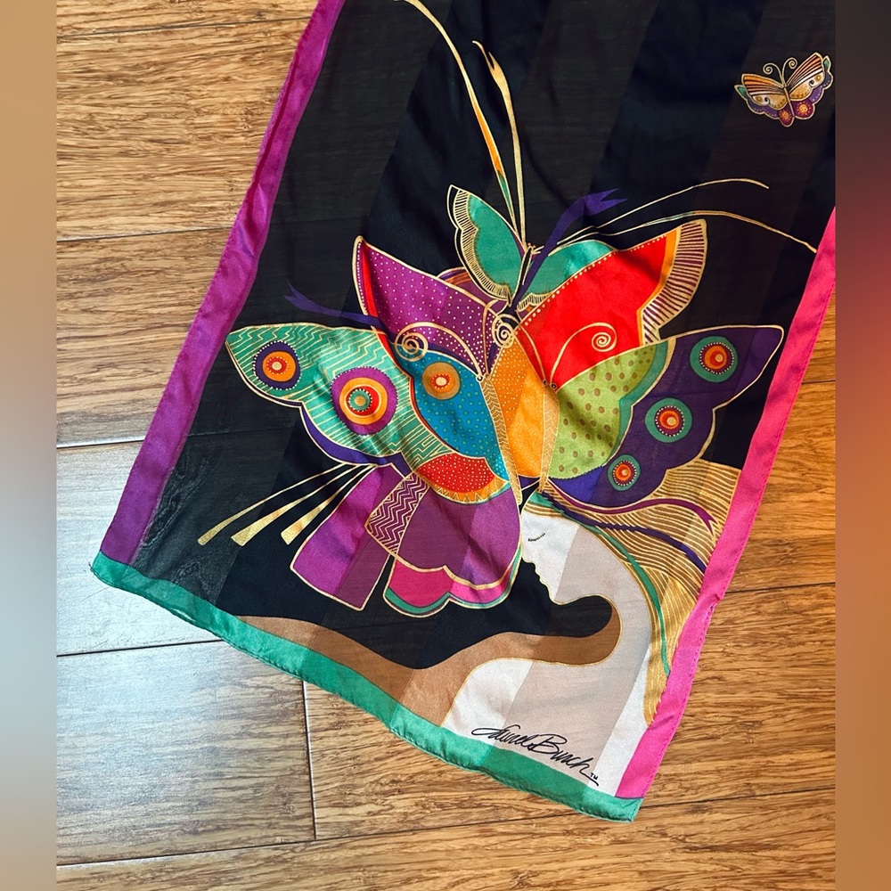Vintage Laurel Burch 100% Silk Scarf Multicolor Butterfly Long Designer Wrap - Picture 13 of 16